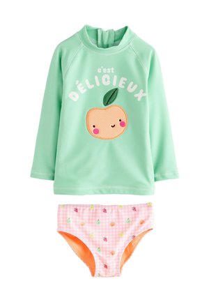 REGULAR FIT - LONG SLEEVE SWIM SET - Peldkostīms - mint green gingham fruit