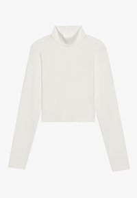Kostholdt langermet turtleneck topp i hvitt, laget av glatt materiale med en tettsittende design og minimale sømmer, med en høy krage.