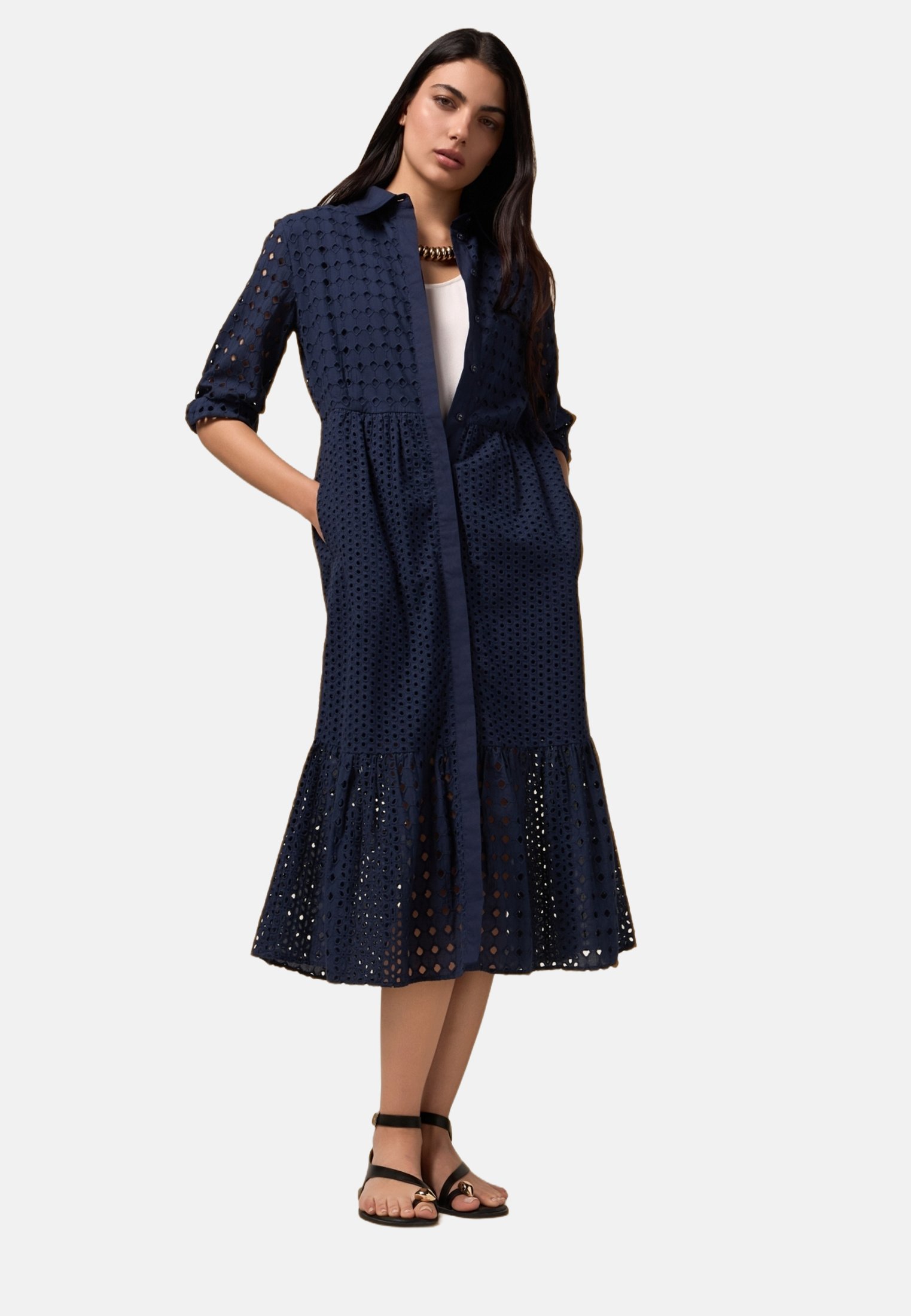 Blousejurk Lange Hemdjurk Dames Oltre Blousejurk Blu/blauw