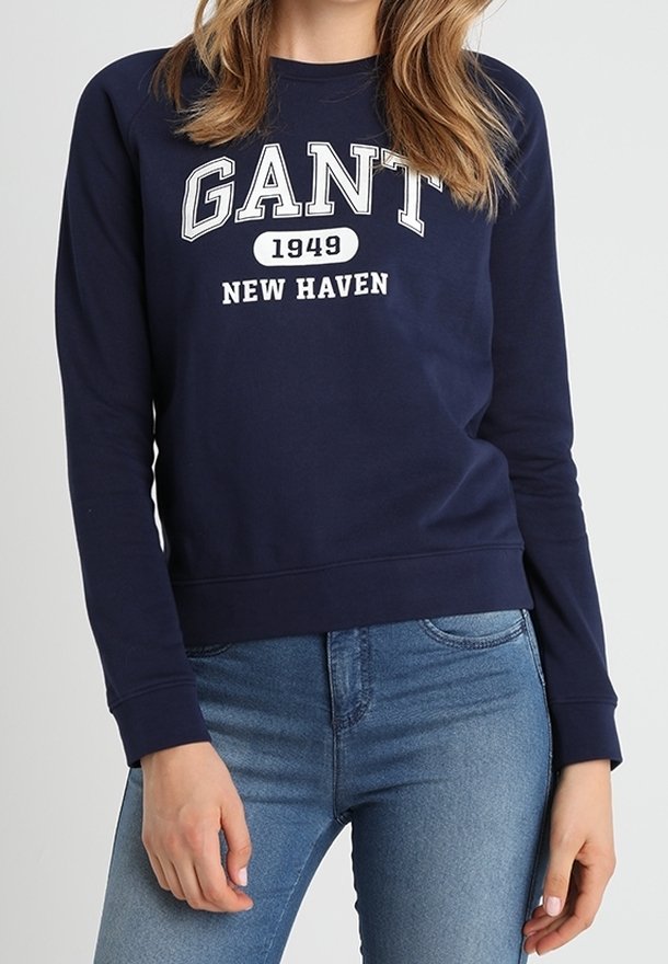 Sudadera blu navy in cotone, con collo rotondo, polsini e orlo a costine, con scritta bianca "GANT 1949 NEW HAVEN."