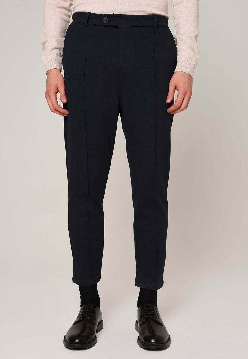 ANT Antioch Navy Blue Modal Fabric Relax Fit Belted Men's Pants - Kempen main image 1