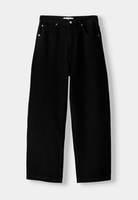 Svarta jeans med hög midja och vida ben. Har två framfickor och två bakfickor, avslutade med detaljer i metall.