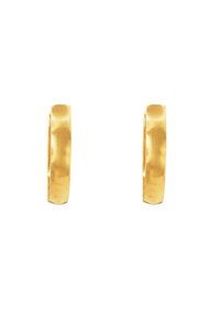Orecchini a cerchio in oro con finitura lucida, caratterizzati da un design piatto e una superficie liscia, che offrono una forma geometrica moderna.