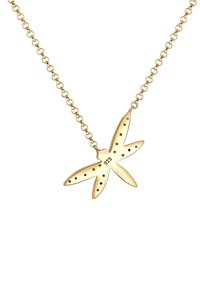 Gouden ketting met een zee ster pendant voorzien van stipdetails en een label met de aanduiding "925" op een schakelkanaal.
