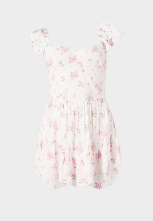 Hollister Co. FLUTTER SLEEVE PINCH BUST MINI SKORT DRESS - Day dress - white
