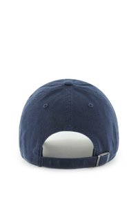 Navy blue cap with a curved peak, made of cotton. Features adjustable strap and button on top. Clean design with no embellishments.