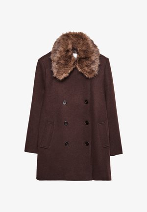 COLLAR WITH FELT TEXTURE - Manteau court - mottled brown