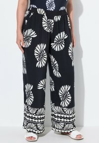 Ulla Popken FOSSIL PRINT ELASTIC WAIST - Broek - black