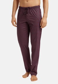 Mannen pyjamabroek, paars met een ruitpatroon, met een trekkoord in de taille, rechte pasvorm, lichtgewicht stof en zachte textuur.