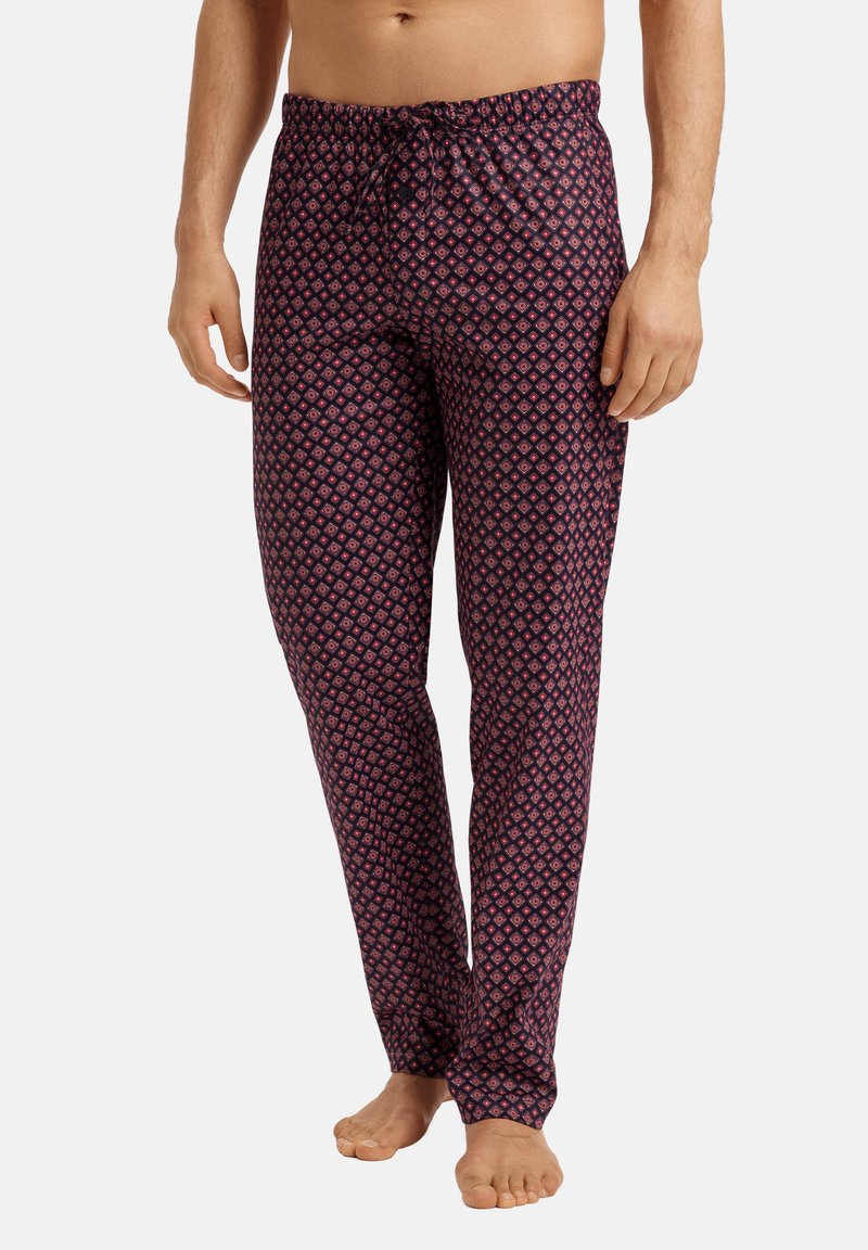 Mannen pyjamabroek, paars met een ruitpatroon, met een trekkoord in de taille, rechte pasvorm, lichtgewicht stof en zachte textuur.