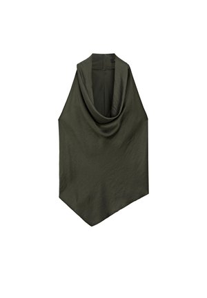 Massimo Dutti DRAPED HALTER TOP - Top - mottled dark green