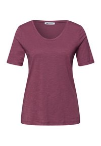 T-shirt femme manches courtes col rond couleur prune chinée, design uni avec une coupe décontractée.