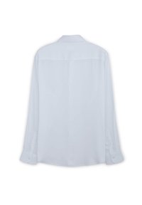 Chemise blanche à manches longues, vue de l'arrière, avec un col classique et des poignets boutonnés.