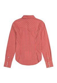 Κόκκινο και λευκό μικρό καρό πουκάμισο με μακριά μανίκια, μανσέτες με κουμπιά και λεπτομέρειες στο πίσω μέρος.