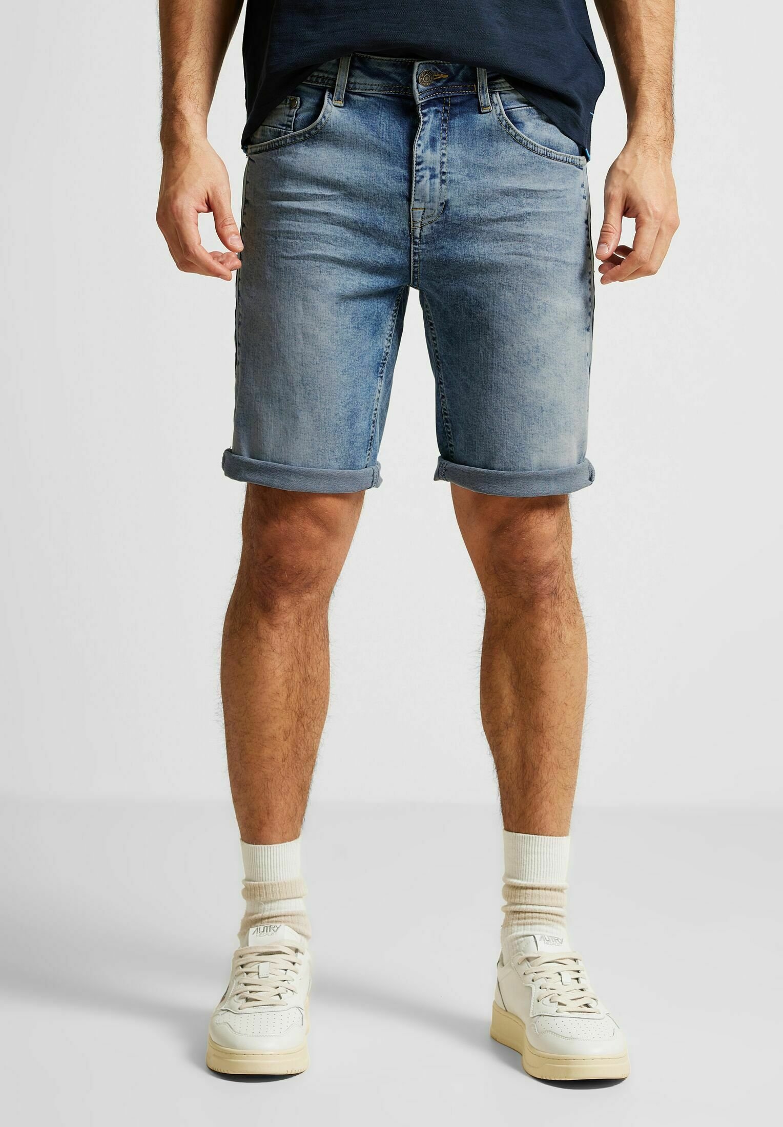 CASAMODA Herren Shorts In Blau/Anthrazit – Bequeme Jogging-Bermuda Mit Stretch, Gr. W38