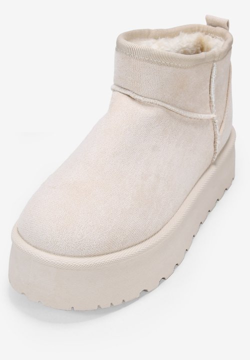 BOSANOVA Stivali Da Neve Da Donna In Camoscio Vegano Beige – Suola Piattaforma 4,5 Cm, Chiusura A Lacci, Fodera In Pelo, Non Impermeabili