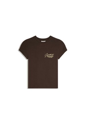 Bershka, FITTED SHORT SLEEVE PRINT T-SHIRT - T-shirt imprimé - brown
