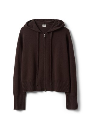 Stefanel, CARDIGAN WITH HOOD AND ZIP, REGULAR FIT. - Cardigan - dark brown