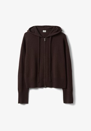 Stefanel, CARDIGAN WITH HOOD AND ZIP, REGULAR FIT. - Cardigan - dark brown