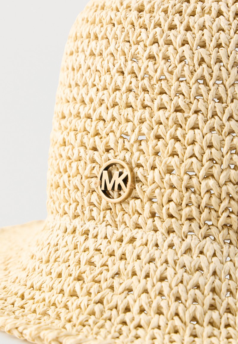 504.Michael Kors Metalic Jaquard Bucket Hat Bone/Gold, with ventilating grommets Empire Signature Logo Print Bucket Hat in BONE - Sale  main image 2