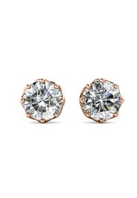 Orecchini a bottone con diamanti tondi incastonati in un montatura a griffe in oro rosa. Ogni orecchino presenta un diamante chiaro e multifaccettato con una finitura lucida.
