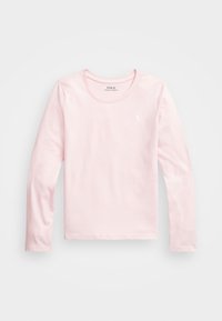 Długotrwała różowa koszulka z długim rękawem wykonana z bawełny, z okrągłym dekoltem i małym haftowanym logo na lewej piersi. Miękka w dotyku.