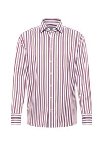 Langsleeve shirt met verticale strepen in tinten paars en wit. Met een klassieke kraag en een knoopsluiting aan de voorkant. Van katoenmix materiaal.