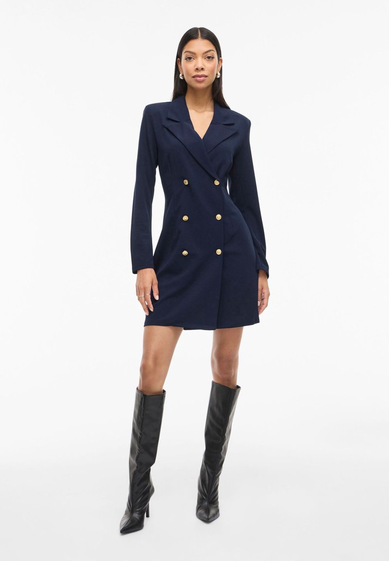 blue gold button blazer dress VILA VICLARA Short - Shirt Belt Buckle Style:Anodized Belt Buckle with Emblem - Wreath making it a versatile Unique Vintage Stockist Iconic Dresses:: The Best