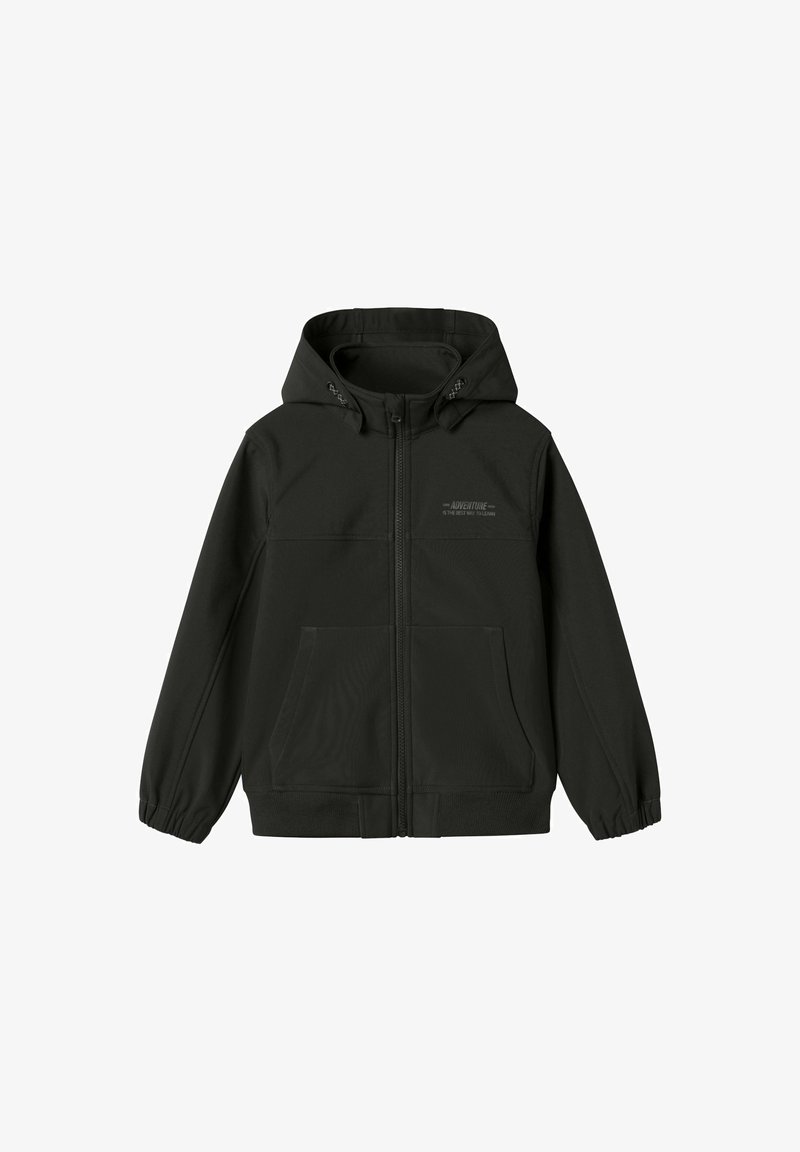 Must pakkekotiga musta värvi jakki, elastsete mansettide, kahe eesmise tasku ja väikese rinnalogoga. Valmistatud siledast, tekstureeritud kangast.