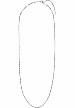 Silberfarbene Kettenhalskette mit flachem, glattem Design. Sie verfügt über ein dezentes, poliertes Finish und einen sicheren Verschluss an einem Ende.