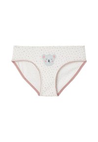 Baumwollunterwäsche mit einem Koala-Motiv auf hellem Hintergrund, verziert mit rosa Punkten und einem kontrastierenden pinken Bund und Besatz.