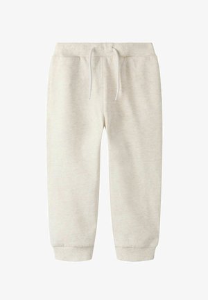 Gebroken witte fleece joggingbroek met elastische tailleband, voorzakken, trekkoord en geribbelde enkels