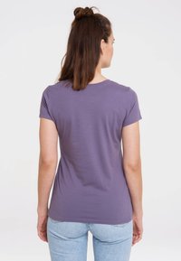 Purple short-sleeve T-shirt made of soft cotton, featuring a classic crew neckline and a fitted design, shown from the back.