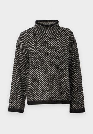 Selected Femme SLFLULU HERRINGBONE HIGH NECK - Jersey de punto - black/birch