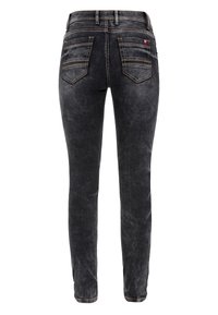 Schwarze Skinny-Jeans aus Denim mit einem ausgeblichenen Finish, mit zwei Gesäßtaschen mit Nähdetails und einem Standardbund.