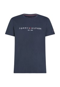 Granatowa bawełniana koszulka z krótkim rękawem z logo "TOMMY HILFIGER EST. 1985" na środku klatki piersiowej oraz okrągłym dekoltem.