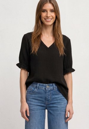 Street One, KURZARM BLUSE MIT V-NECK UND RÜSCHEN - Camicetta - black