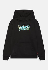 Černá mikina s klokaní kapsou, s vícebarevným grafickým motivem plamene a logem "levi's" na hrudi. Měkká látka s žebrovanými manžetami.