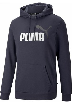 Marineblauer Hoodie mit Kängurutasche vorne, verstellbarer Kordelzugkapuze und weißem Puma-Logo mit springender Katze auf der Brust.