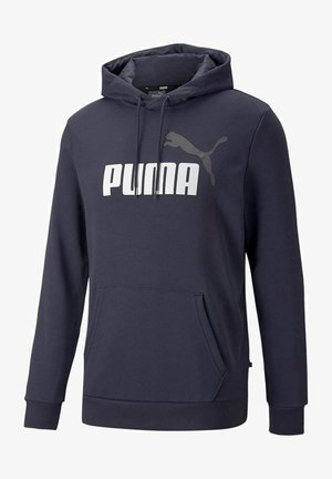 Marineblauer Hoodie mit Kängurutasche vorne, verstellbarer Kordelzugkapuze und weißem Puma-Logo mit springender Katze auf der Brust.