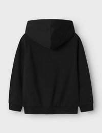 Zwarte sweatshirt met een capuchon, voorzien van een eenvoudig ontwerp, elastische manchetten en een zoom, gemaakt van een zachte, gestructureerde stof.