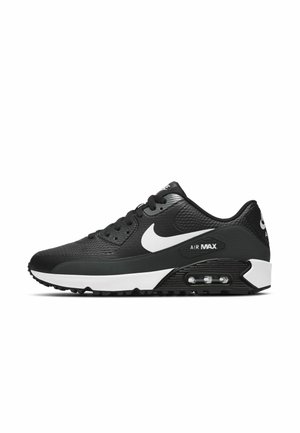 Sort-hvid Nike Air Max sneaker med synlig luftdæmpningssål og hvid Nike swoosh-logo på siden mod hvid baggrund.
