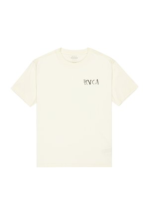 Cream-colored short-sleeve t-shirt with a black "RYCA" logo on the left chest. Made of cotton with a smooth texture. Simple, relaxed cut.