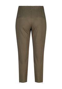 Pantalons de jogging khaki avec une taille élastique, deux poches arrière, jambes fuselées et zips aux chevilles pour un ajustement moderne et un confort optimal.