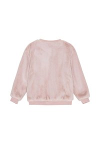 Fluffig rosa sweatshirt med rund halsringning, långa ärmar och elastiska mudd. Mjuk textur, slät yta och ribbad midja.