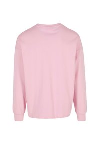 Lichtroze sweatshirt met lange mouwen, ronde hals, relaxte pasvorm en geribbelde manchetten. Effen textuur, geen zichtbare patronen of accenten.