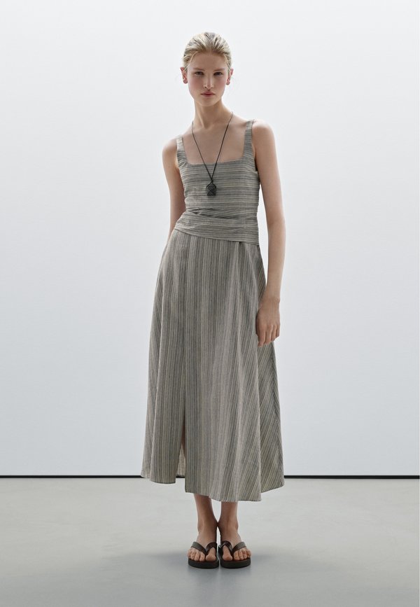 STRIPED FLOUNCE MIDI - Day dress - beige