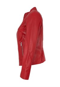 Rote Lederjacke mit figurschmeichelndem Design, seitlichen Reißverschlusstaschen und glatter Textur. Verfügt über einen klassischen Kragen und eine taillierte Silhouette.