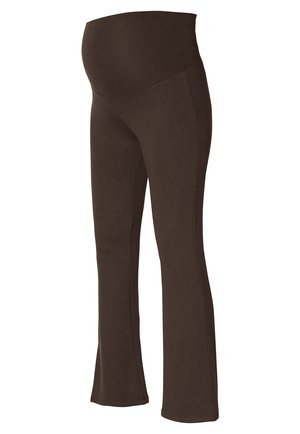 Zwangerschapsleggingen in donkerbruin, gemaakt van rekbare stof. Inclusief een brede ondersteunende tailleband en een flare leg ontwerp voor comfort.