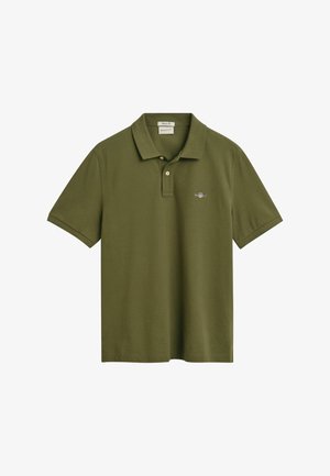 Polo verde oliva en mezcla de algodón, con collar clásico, mangas cortas y logo bordado en el pecho.